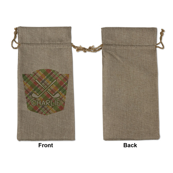 Golfer's Plaid Large Burlap Gift Bags - Front Approval
