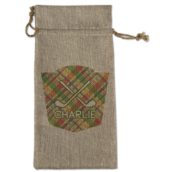 Golfer's Plaid Large Burlap Gift Bag - Front (Personalized)