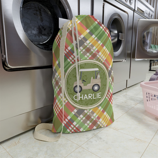 Golfer's Plaid Large Laundry Bag - In Context