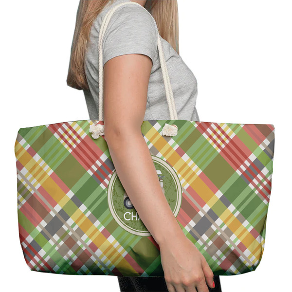 Golfer's Plaid Large Rope Tote Bag - In Context View