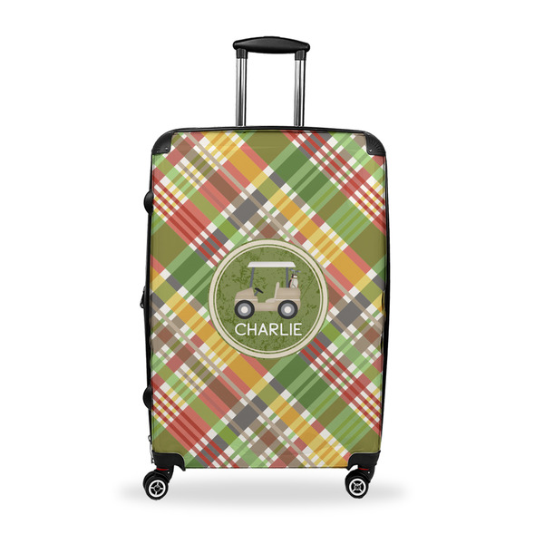 Custom Golfer's Plaid Suitcase - 28" Large - Checked w/ Name or Text