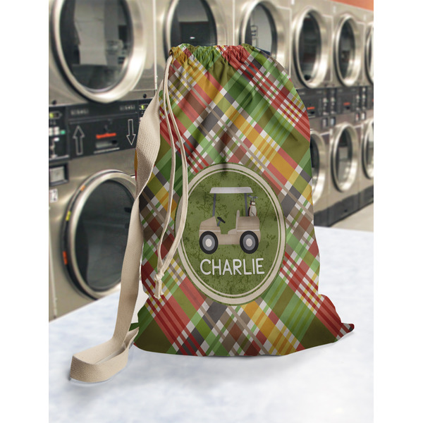 Golfer's Plaid Laundry Bag in Laundromat