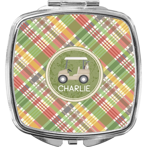 Custom Golfer's Plaid Compact Makeup Mirror (Personalized)