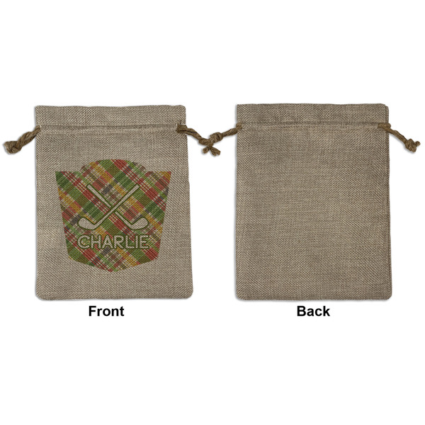 Golfer's Plaid Medium Burlap Gift Bag - Front Approval