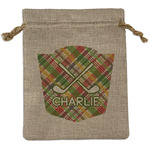 Golfer's Plaid Medium Burlap Gift Bag - Front (Personalized)