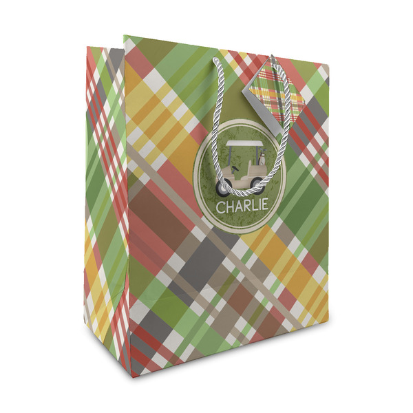 Custom Golfer's Plaid Medium Gift Bag (Personalized)