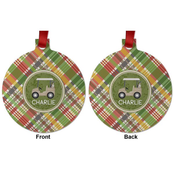 Golfer's Plaid Metal Ball Ornament - Front and Back