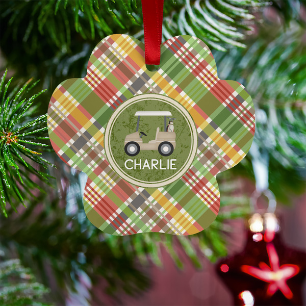 Golfer's Plaid Metal Paw Ornament - Lifestyle