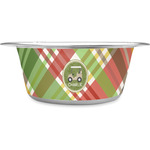 Golfer's Plaid Stainless Steel Dog Bowl - Large (Personalized)