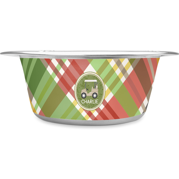 Custom Golfer's Plaid Stainless Steel Dog Bowl - Large (Personalized)