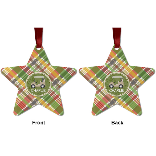 Golfer's Plaid Metal Star Ornament - Front and Back