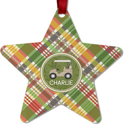 Golfer's Plaid Metal Star Ornament - Double Sided w/ Name or Text