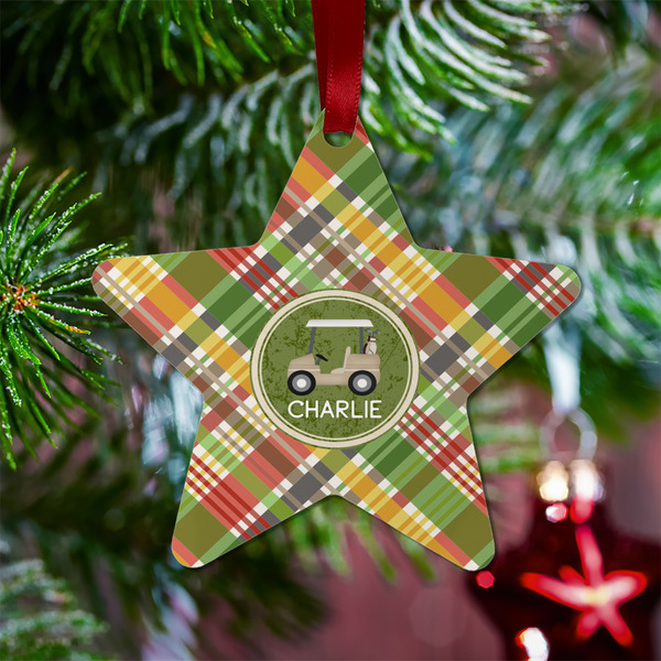 Golfer's Plaid Metal Star Ornament - Lifestyle