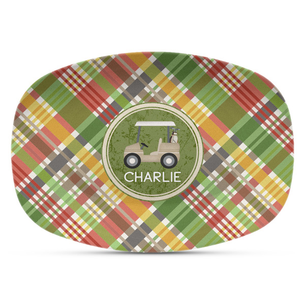 Custom Golfer's Plaid Plastic Platter - Microwave & Oven Safe Composite Polymer (Personalized)