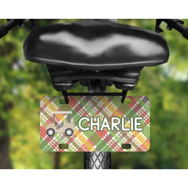 Golfer's Plaid Mini License Plate on Bicycle