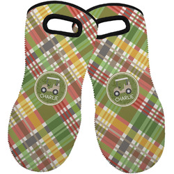 Golfer's Plaid Neoprene Oven Mitts - Set of 2 w/ Name or Text