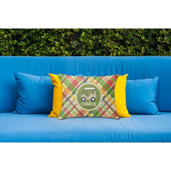 Golfer's Plaid Outdoor Throw Pillow  - LIFESTYLE (Rectangular - 20x14)