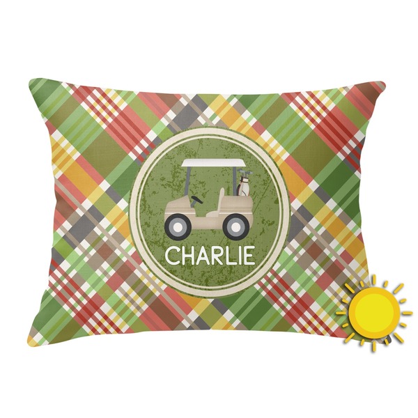 Custom Golfer's Plaid Outdoor Throw Pillow (Rectangular) (Personalized)