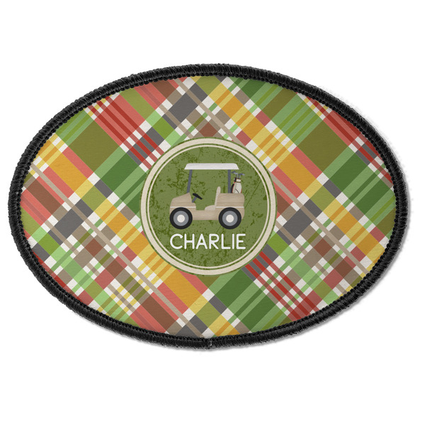 Custom Golfer's Plaid Iron On Oval Patch w/ Name or Text