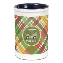 Golfer's Plaid Ceramic Pencil Holders - Blue