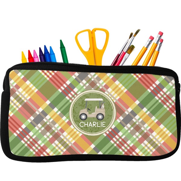 Custom Golfer's Plaid Neoprene Pencil Case (Personalized)