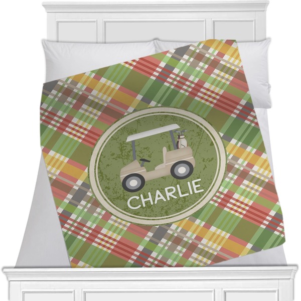 Custom Golfer's Plaid Minky Blanket - 40"x30" - Single Sided (Personalized)
