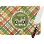 Golfer's Plaid Rectangular Glass Cutting Board - Large - 15.25"x11.25" w/ Name or Text