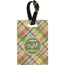Golfer's Plaid Plastic Luggage Tag - Rectangular w/ Name or Text