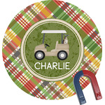 Golfer's Plaid Round Fridge Magnet (Personalized)