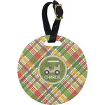 Golfer's Plaid Plastic Luggage Tag - Round (Personalized)