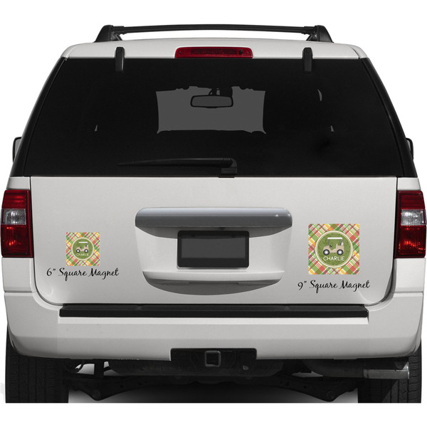 Golfer's Plaid Personalized Square Car Magnets on Ford Explorer