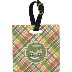 Golfer's Plaid Plastic Luggage Tag - Square w/ Name or Text