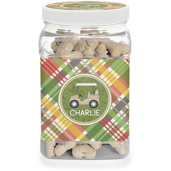 Custom Golfer's Plaid Dog Treat Jar (Personalized)