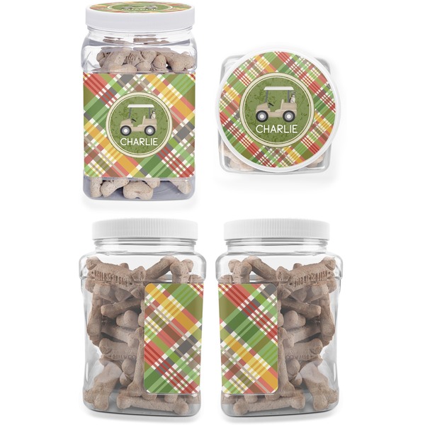 Golfer's Plaid Pet Treat Jar - Multiple Angles