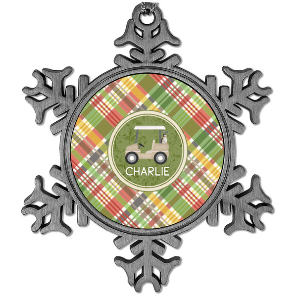 Custom Golfer's Plaid Vintage Snowflake Ornament (Personalized)