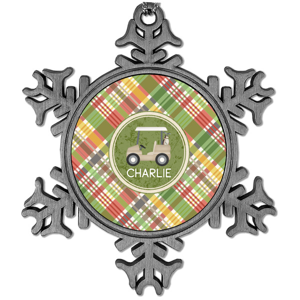 Custom Golfer's Plaid Vintage Snowflake Ornament (Personalized)