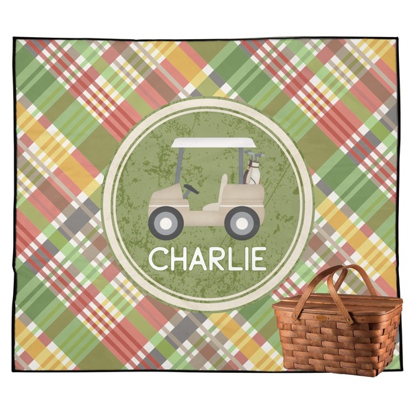 Custom Golfer's Plaid Outdoor Picnic Blanket (Personalized)
