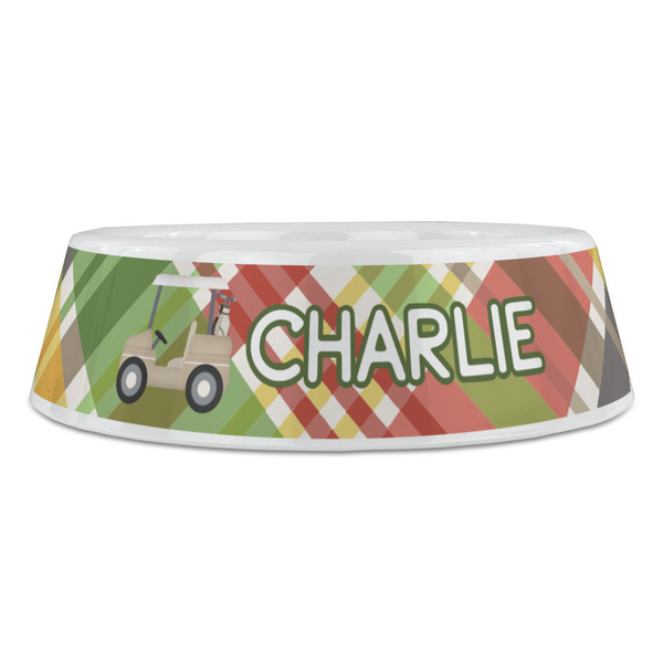 Golfer's Plaid Plastic Pet Bowls - Large - FRONT