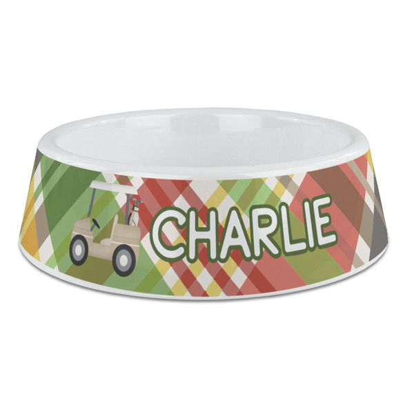 Custom Golfer's Plaid Plastic Dog Bowl - Large (Personalized)