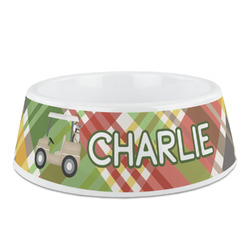 Golfer's Plaid Plastic Dog Bowl (Personalized)