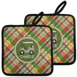 Golfer's Plaid Pot Holders - Set of 2 w/ Name or Text