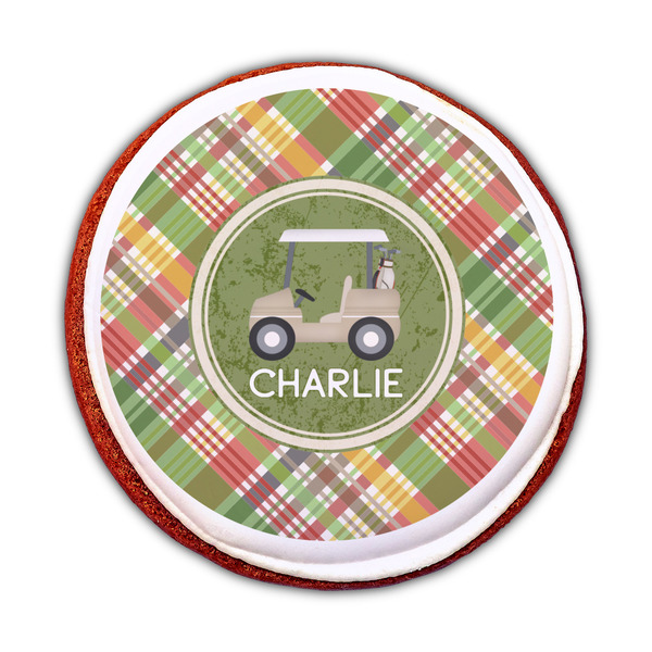 Golfer's Plaid Printed Icing Circle - Medium - On Cookie