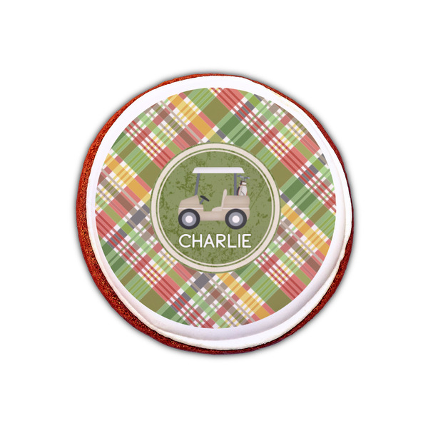 Golfer's Plaid Printed Icing Circle - XSmall - On Cookie