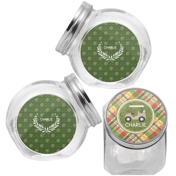Golfer's Plaid Puppy Treat Jar - Top Left Right