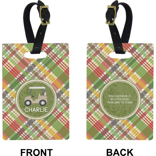 Golfer's Plaid Rectangle Luggage Tag (Front + Back)