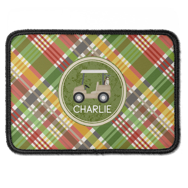 Custom Golfer's Plaid Iron On Rectangle Patch w/ Name or Text