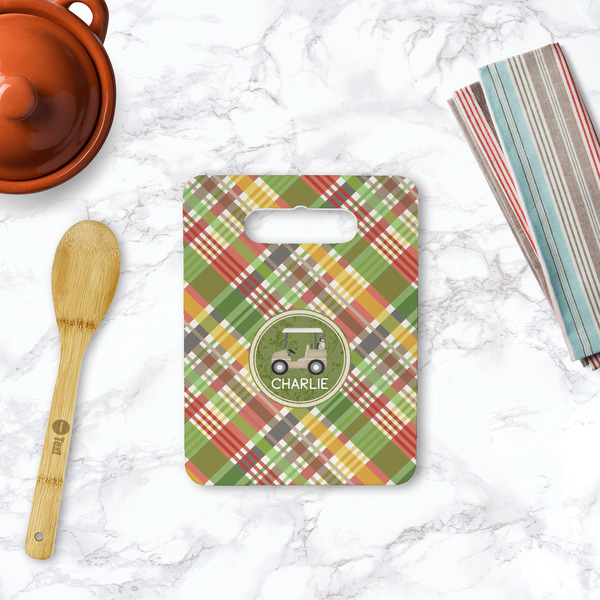 Golfer's Plaid Rectangle Trivet with Handle - LIFESTYLE