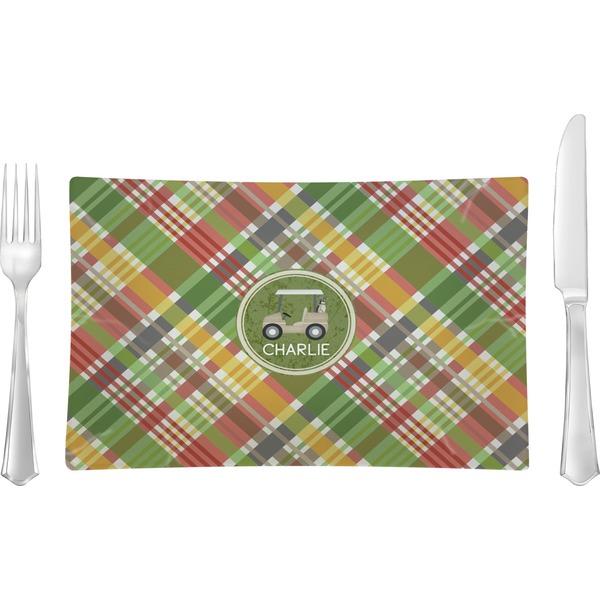 Custom Golfer's Plaid Rectangular Glass Lunch / Dinner Plate - Single or Set (Personalized)