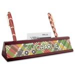 Golfer's Plaid Red Mahogany Nameplate with Business Card Holder (Personalized)
