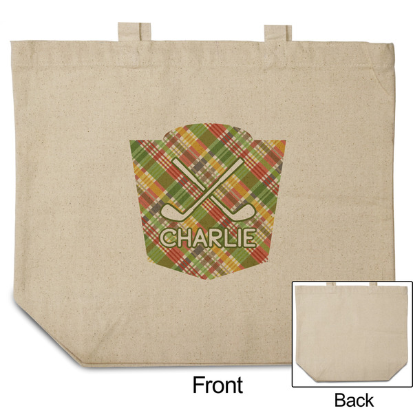 Golfer's Plaid Reusable Cotton Grocery Bag - Front & Back View